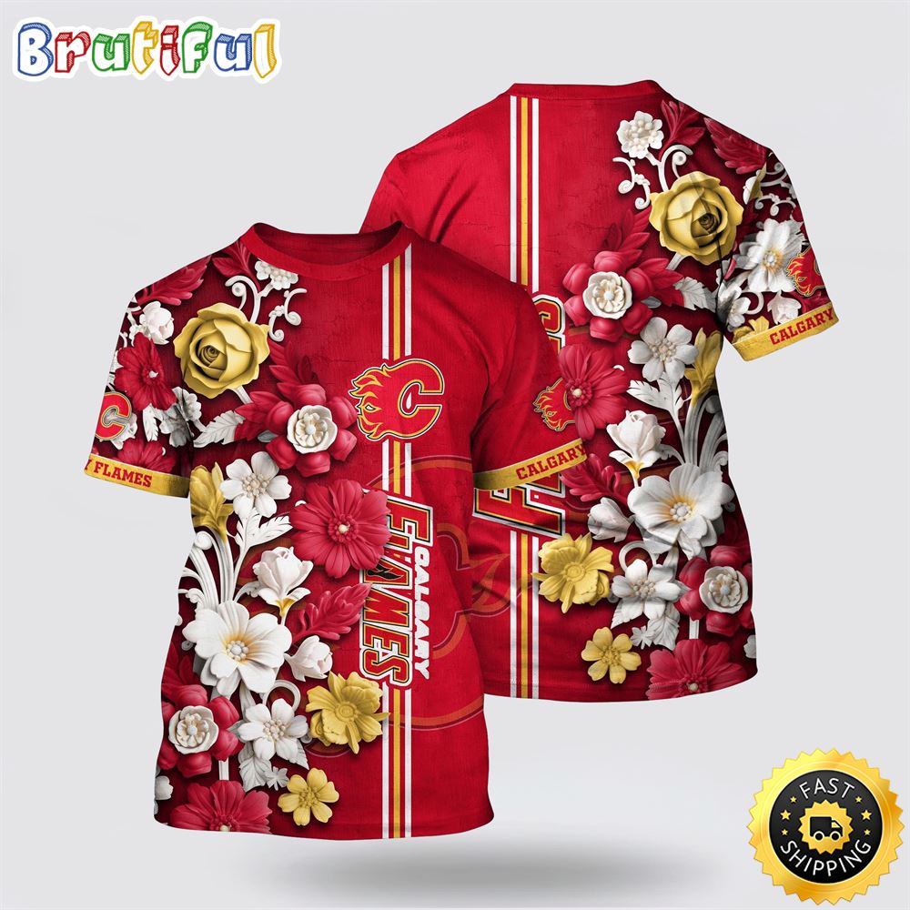 NHL Calgary Flames All Over Print T Shirt Tropical Hepatica Floral Pattern Summer T Shirt 1 kksrdq.jpg