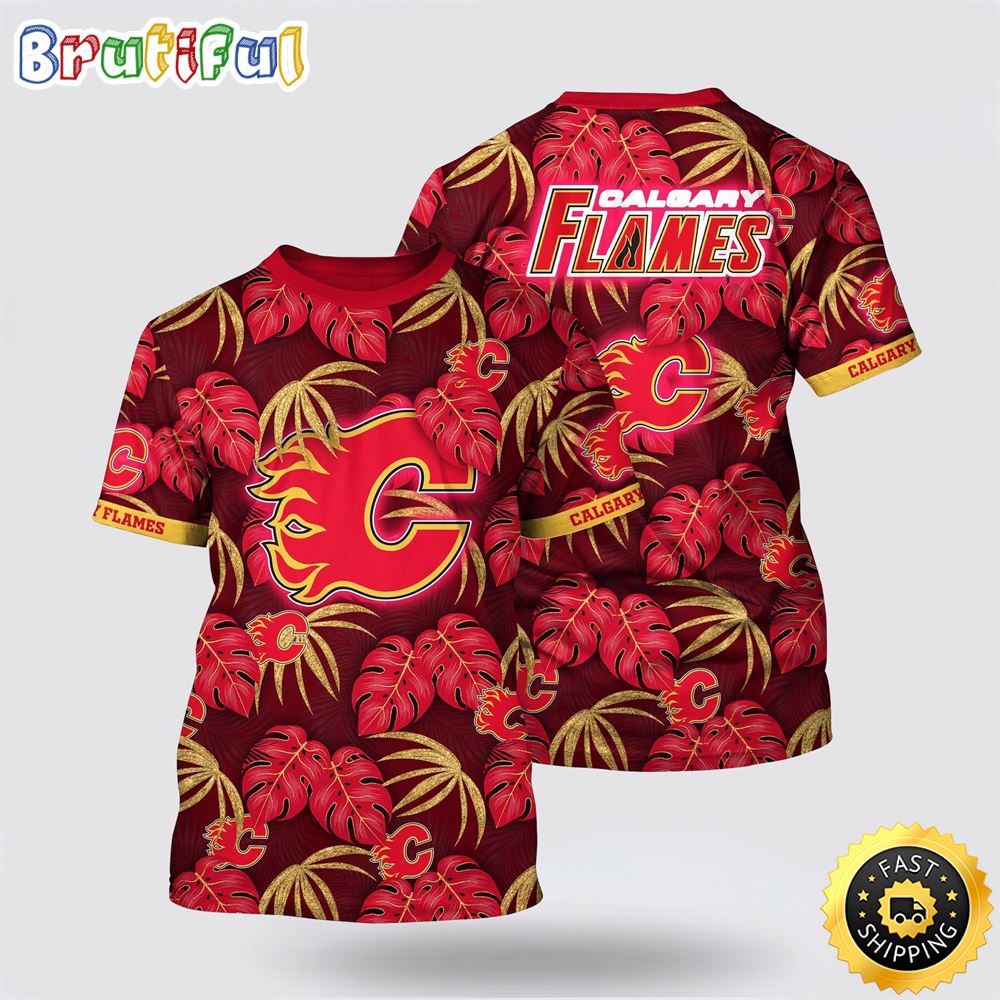 NHL Calgary Flames All Over Print T Shirt Tropical Motifs Summer T Shirt 1 nao4g3.jpg