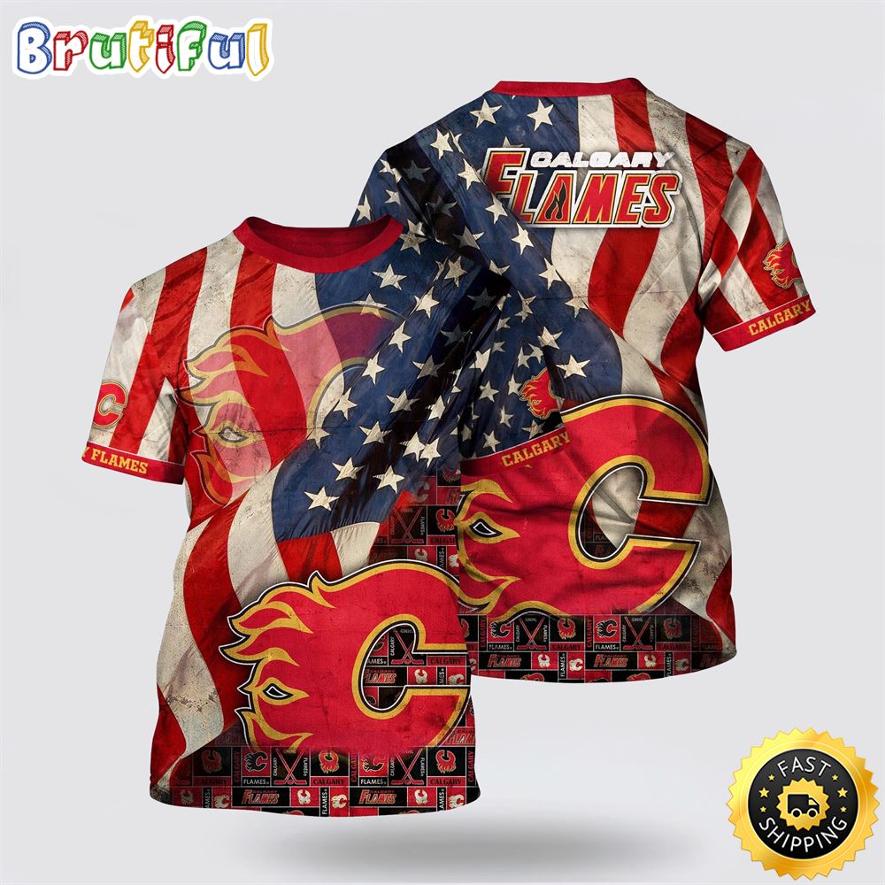 NHL Calgary Flames All Over Print T Shirt With American Flag Pattern Summer T Shirt 1 uruugt.jpg