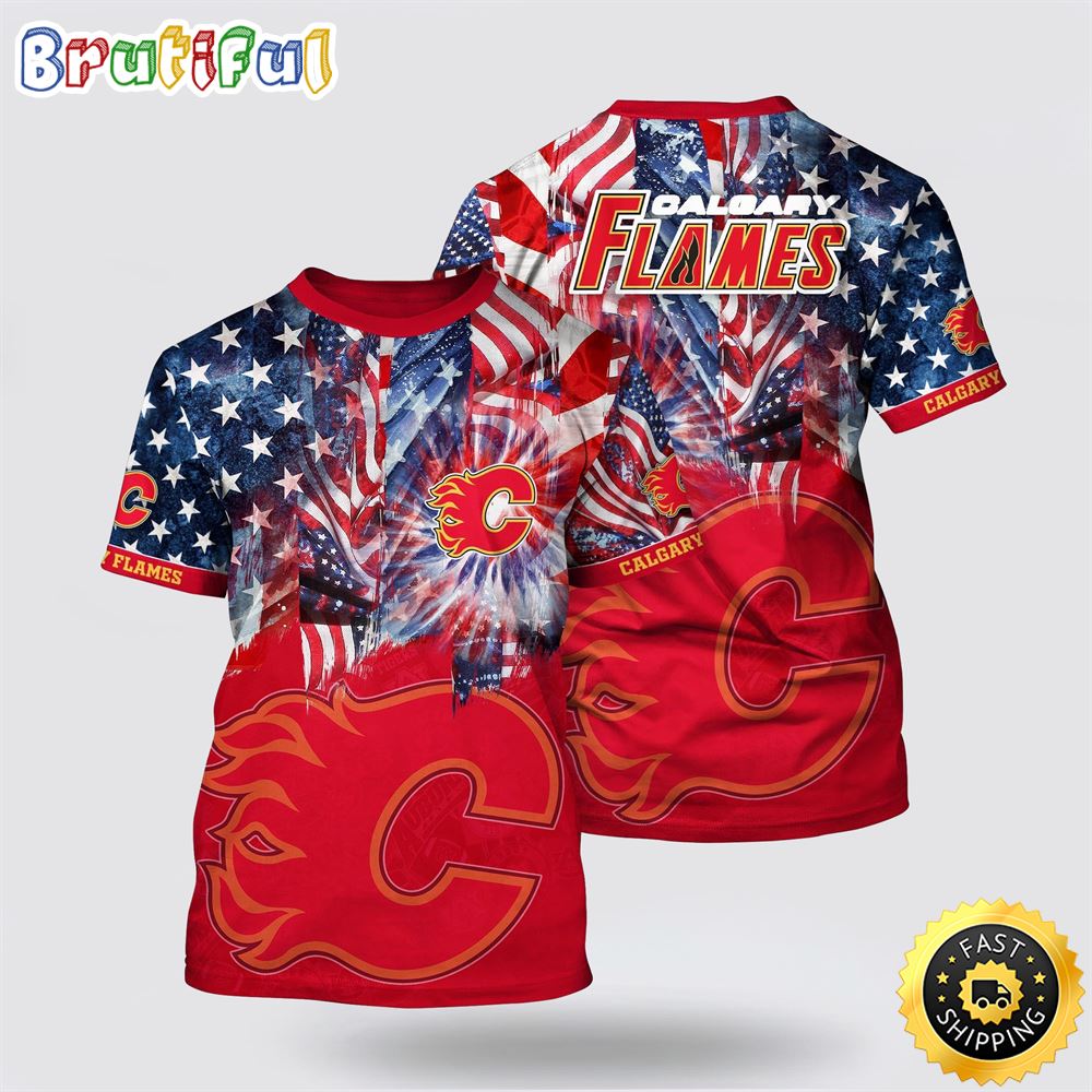 NHL Calgary Flames All Over Print T Shirt With American Independence Day Pattern Summer T Shirt 1 u7dvs0.jpg