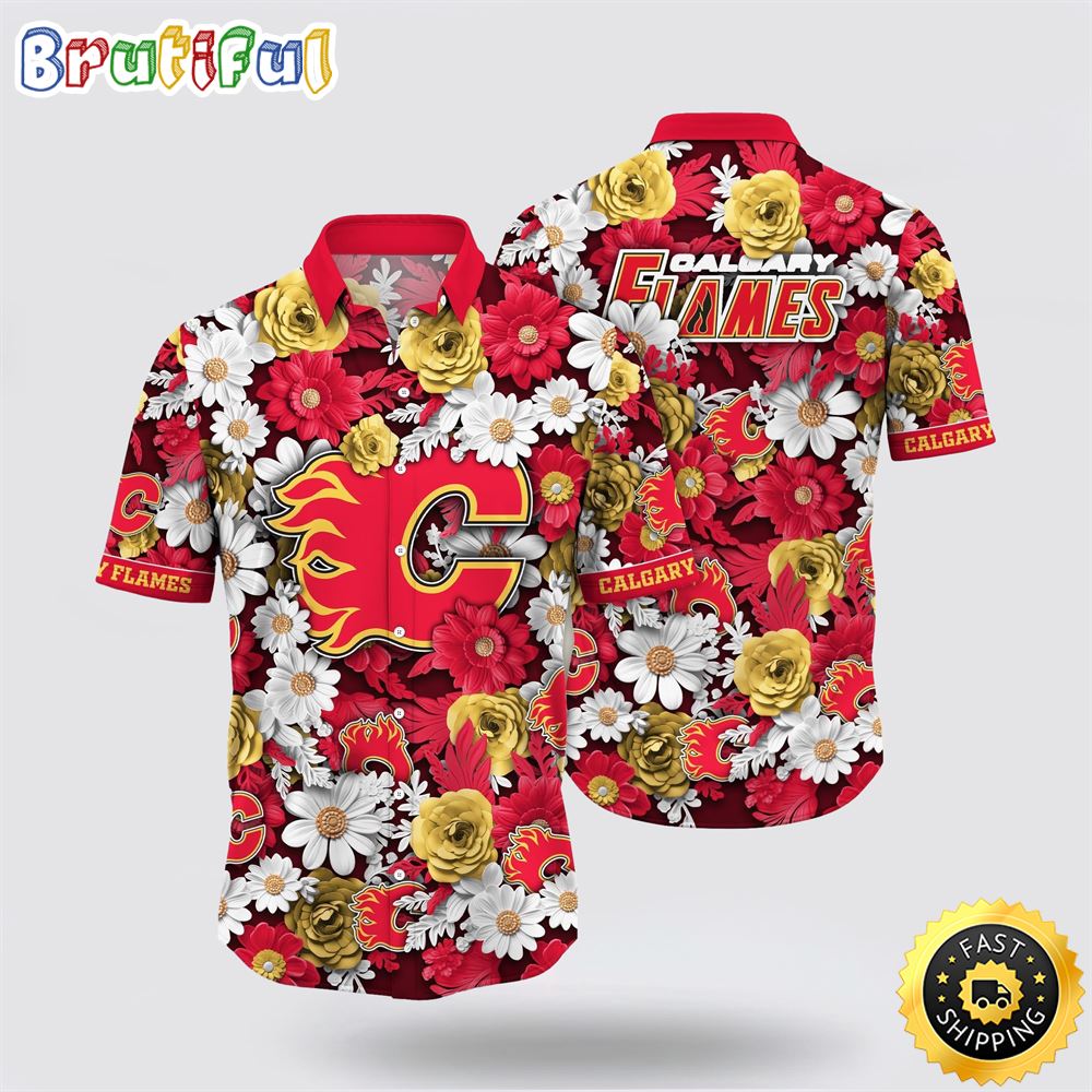 NHL Calgary Flames Hawaiian Shirt Tropical Begonia Flower Pattern Summer Hawaiian Shirt 1 jx7y3d.jpg