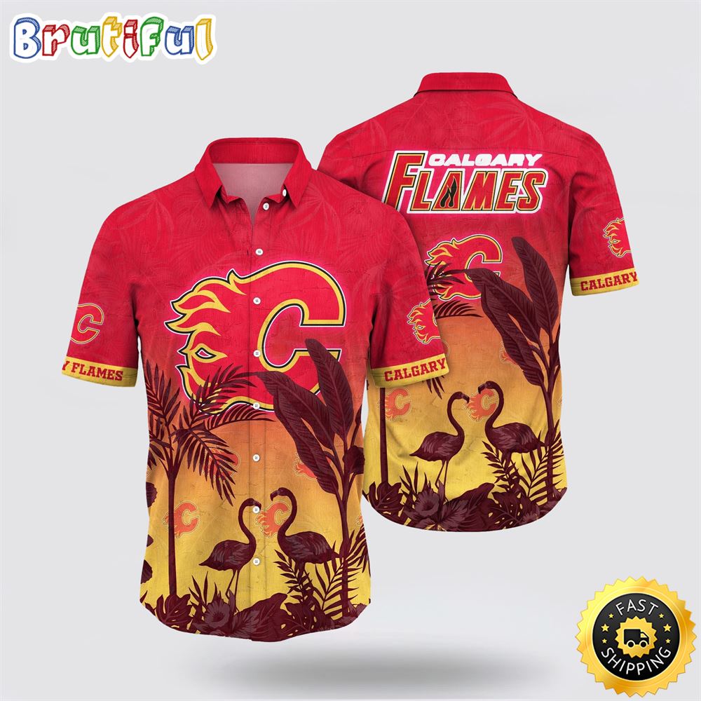 NHL Calgary Flames Hawaiian Shirt Tropical Flamingo Pattern Summer Hawaiian Shirt 1 glp8di.jpg