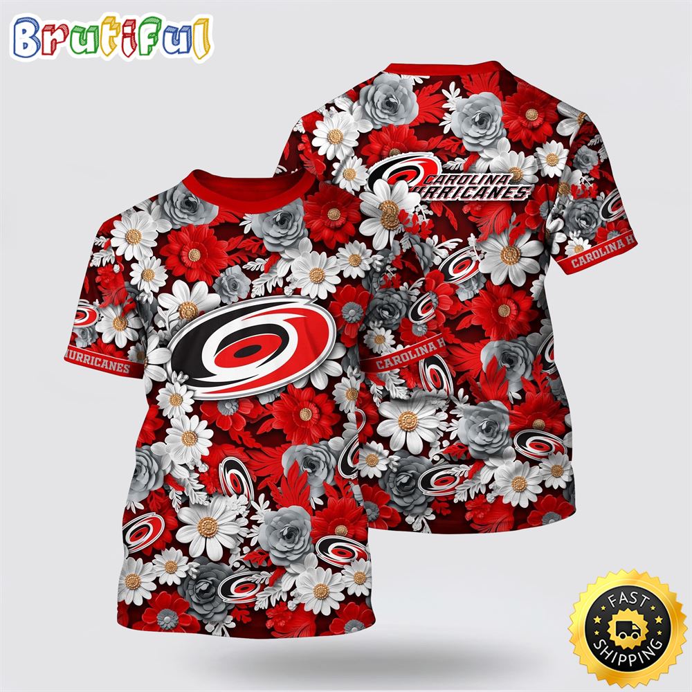 NHL Carolina Hurricanes All Over Print T Shirt Tropical Begonia Flower Pattern Summer T Shirt 1 tf7bnt.jpg