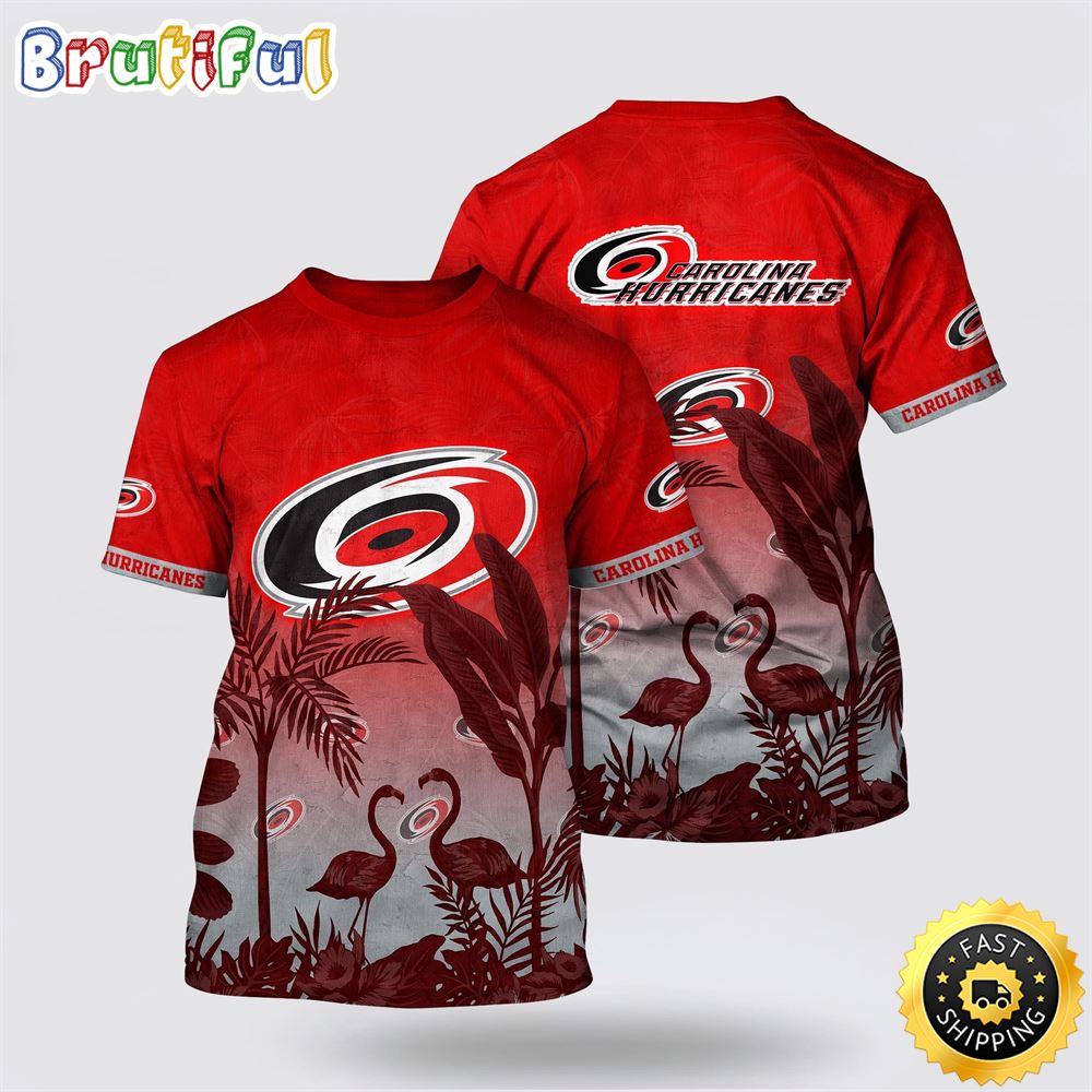 NHL Carolina Hurricanes All Over Print T Shirt Tropical Flamingo Pattern Summer T Shirt 1 gkqrjh.jpg