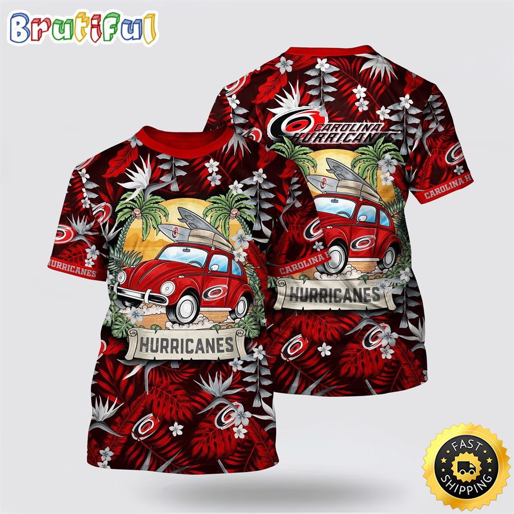NHL Carolina Hurricanes All Over Print T Shirt Tropical Forest Motif Car Traveling Summer T Shirt 1 wavyzk.jpg