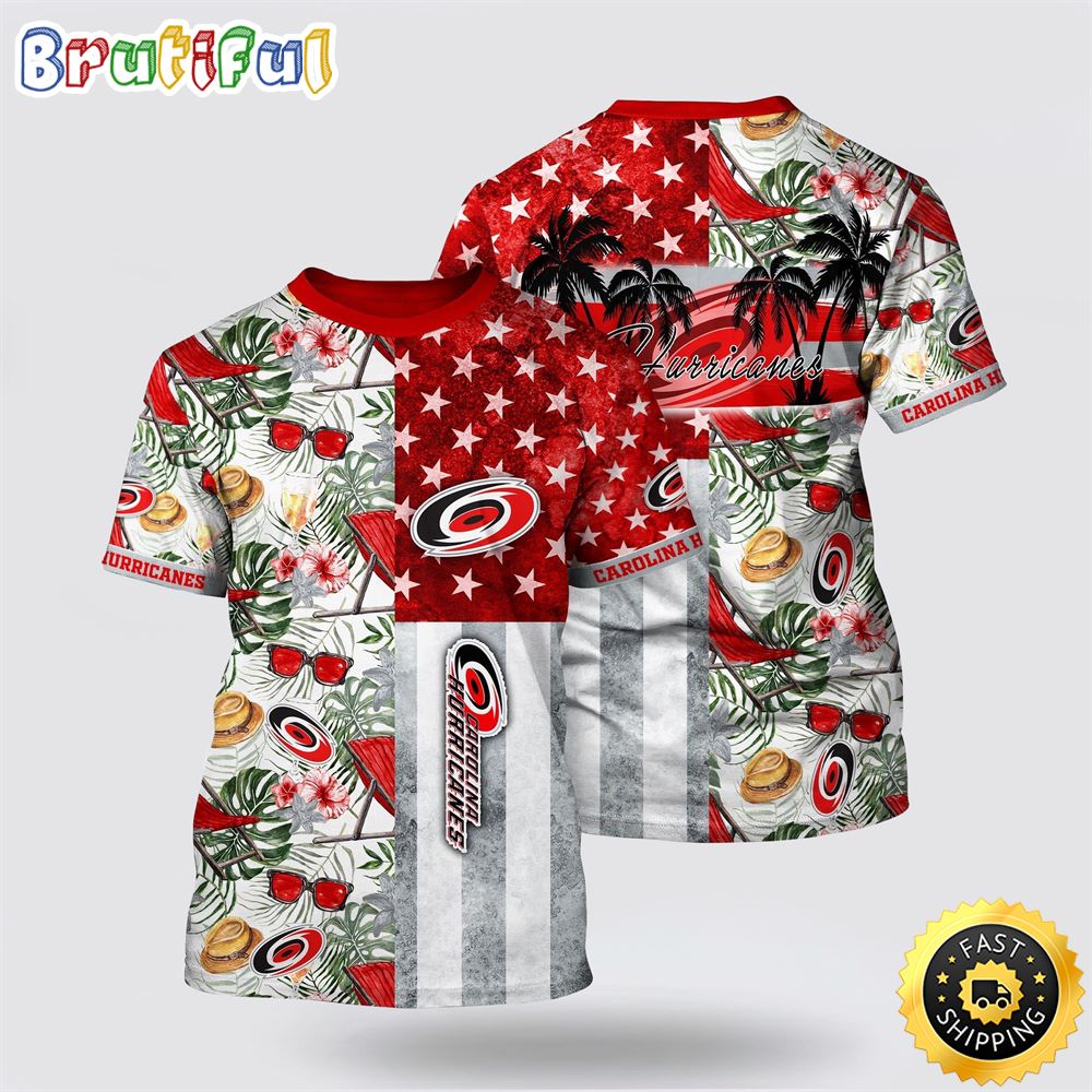 NHL Carolina Hurricanes All Over Print T Shirt Tropical Hat And Glasses Pattern Summer T Shirt 1 jdruvf.jpg