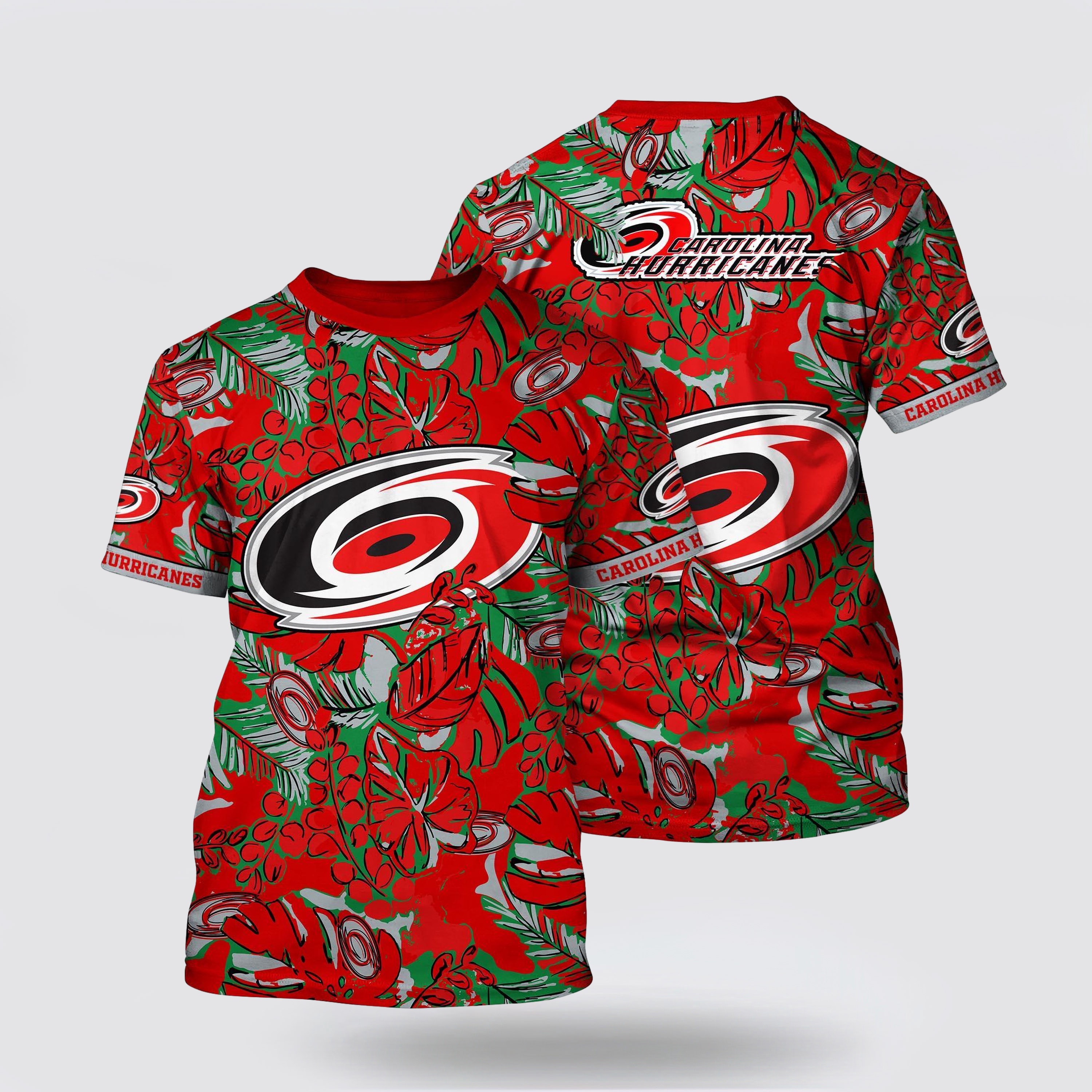 NHL Carolina Hurricanes All Over Print T Shirt Tropical Leaf Pattern Summer T Shirt 1 nw8xjd.jpg