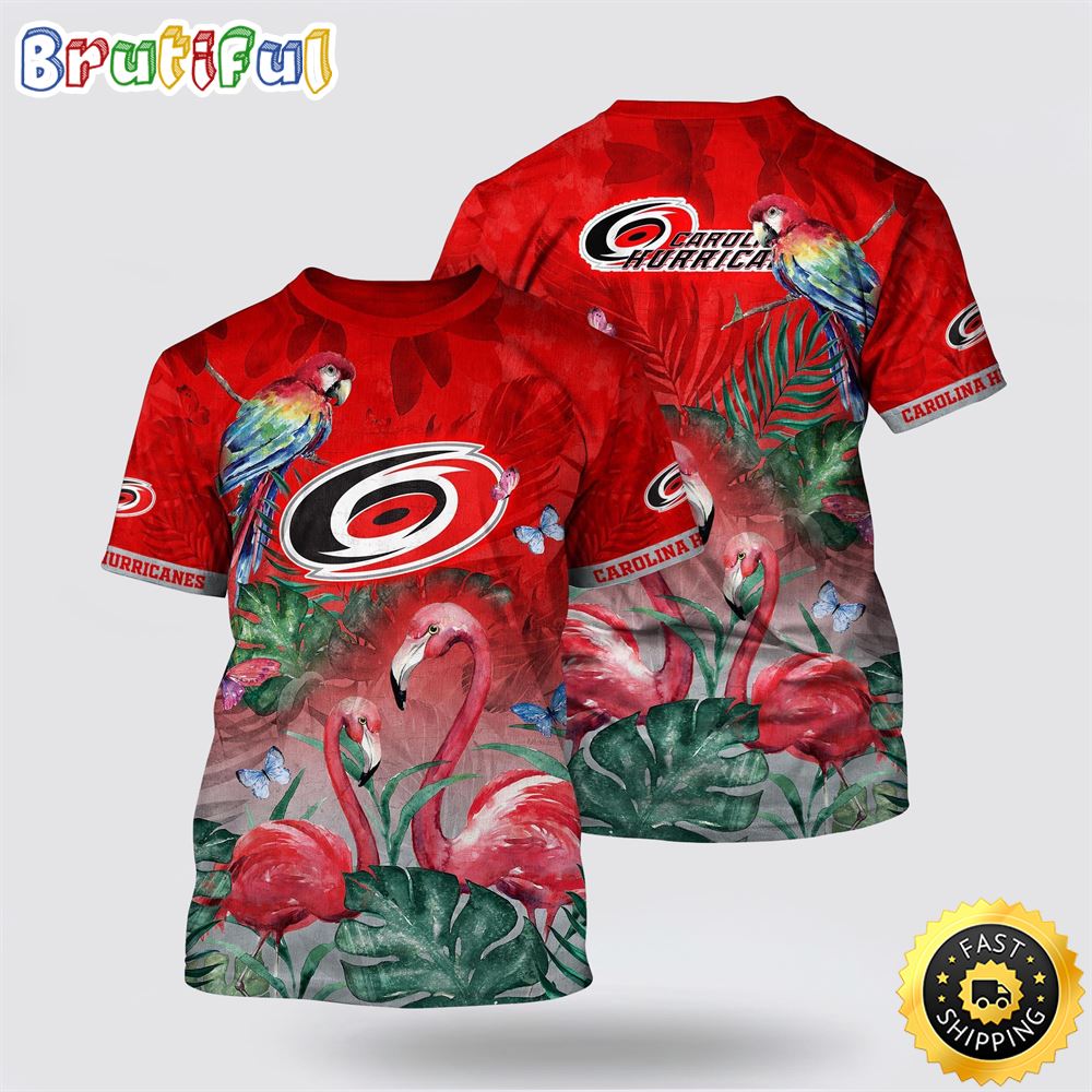 NHL Carolina Hurricanes All Over Print T Shirt Tropical Parrot And Flamingo Motifs Summer T Shirt 1 rwm6yn.jpg