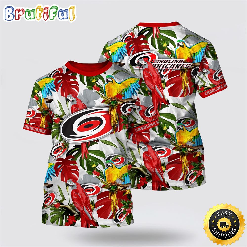 NHL Carolina Hurricanes All Over Print T Shirt Tropical Parrot Pattern Summer T Shirt 1 ie7f6v.jpg