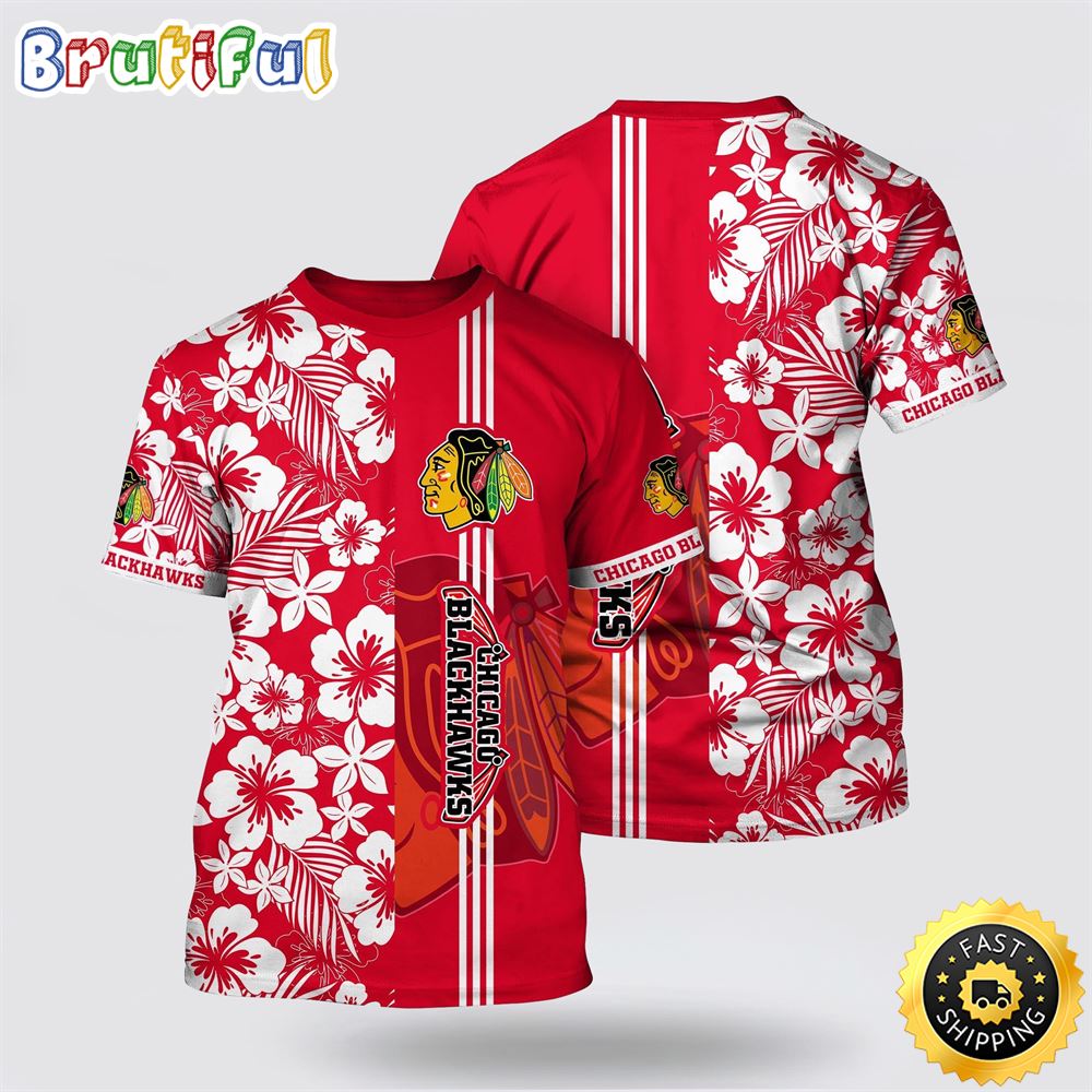 NHL Chicago Blackhawks All Over Print T Shirt Tropical Apricot Blossom Pattern Summer T Shirt 1 vhgfbm.jpg