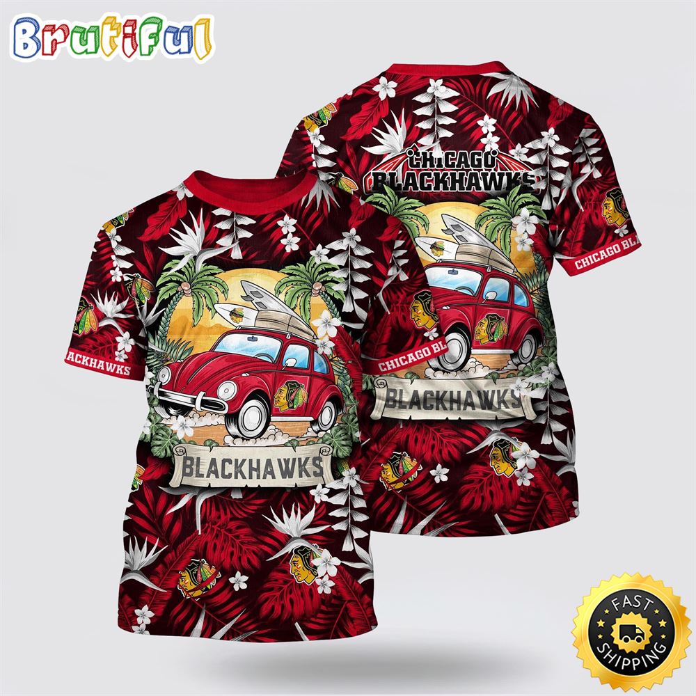 NHL Chicago Blackhawks All Over Print T Shirt Tropical Forest Motif Car Traveling Summer T Shirt 1 ptkggq.jpg