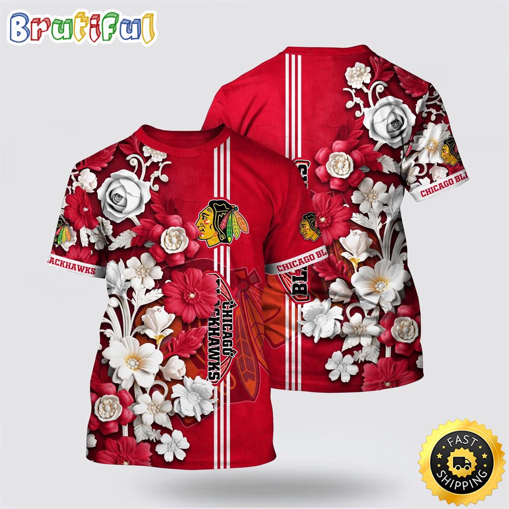 NHL Chicago Blackhawks All Over Print T Shirt Tropical Hepatica Floral Pattern Summer T Shirt 1 f5sugw.jpg