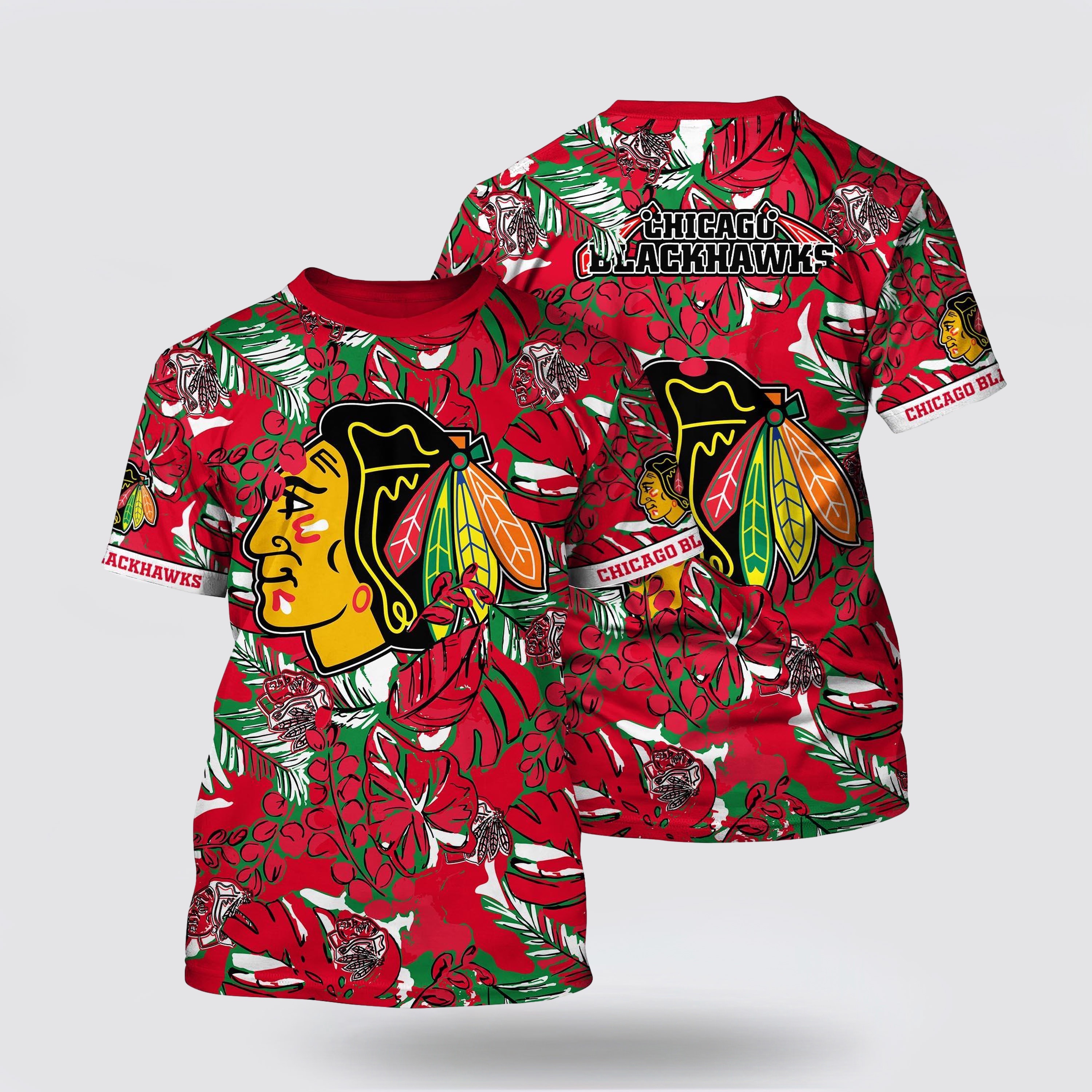 NHL Chicago Blackhawks All Over Print T Shirt Tropical Leaf Pattern Summer T Shirt 1 nd9wdi.jpg