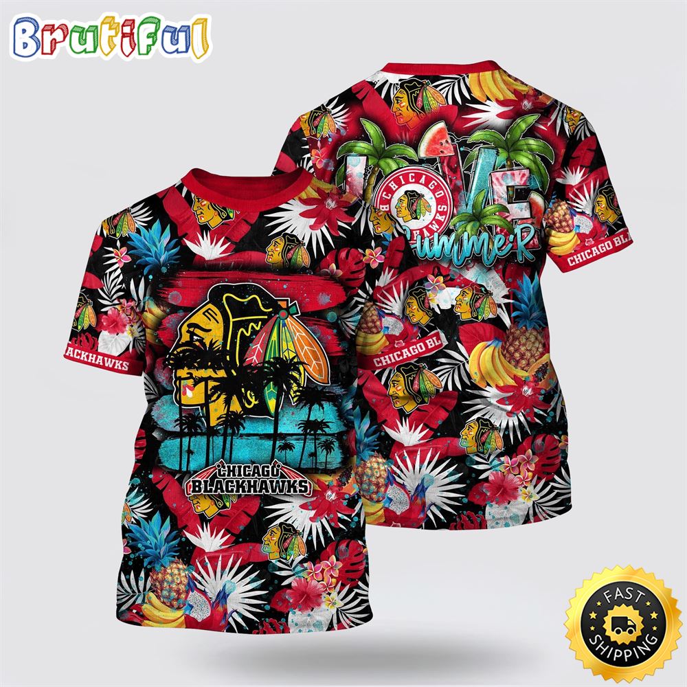 NHL Chicago Blackhawks All Over Print T Shirt With Tropical Fruits Summer T Shirt 1 uotuej.jpg