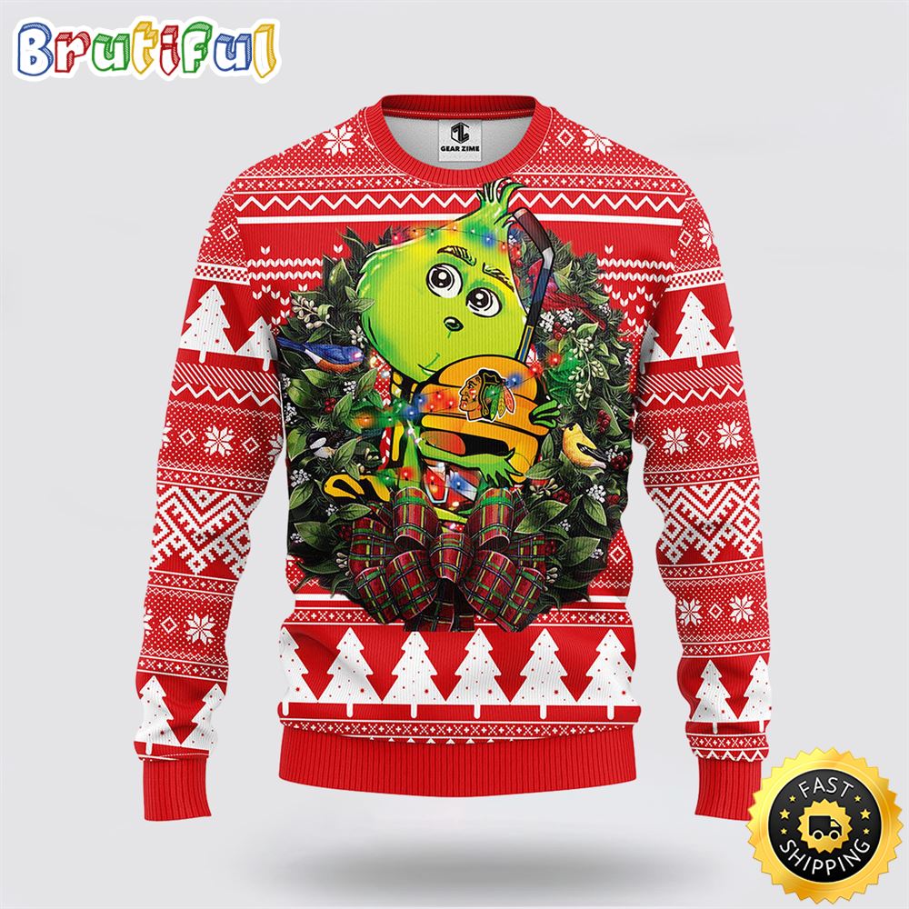 NHL Chicago Blackhawks Ugly Sweater Grinch Hug Ugly Christmas Sweater ljmtet.jpg