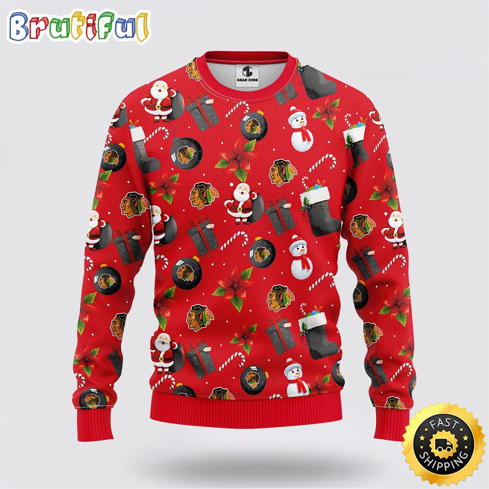 NHL Chicago Blackhawks Ugly Sweater Santa Claus Snowman Ugly Christmas Sweater m0fkrk.jpg
