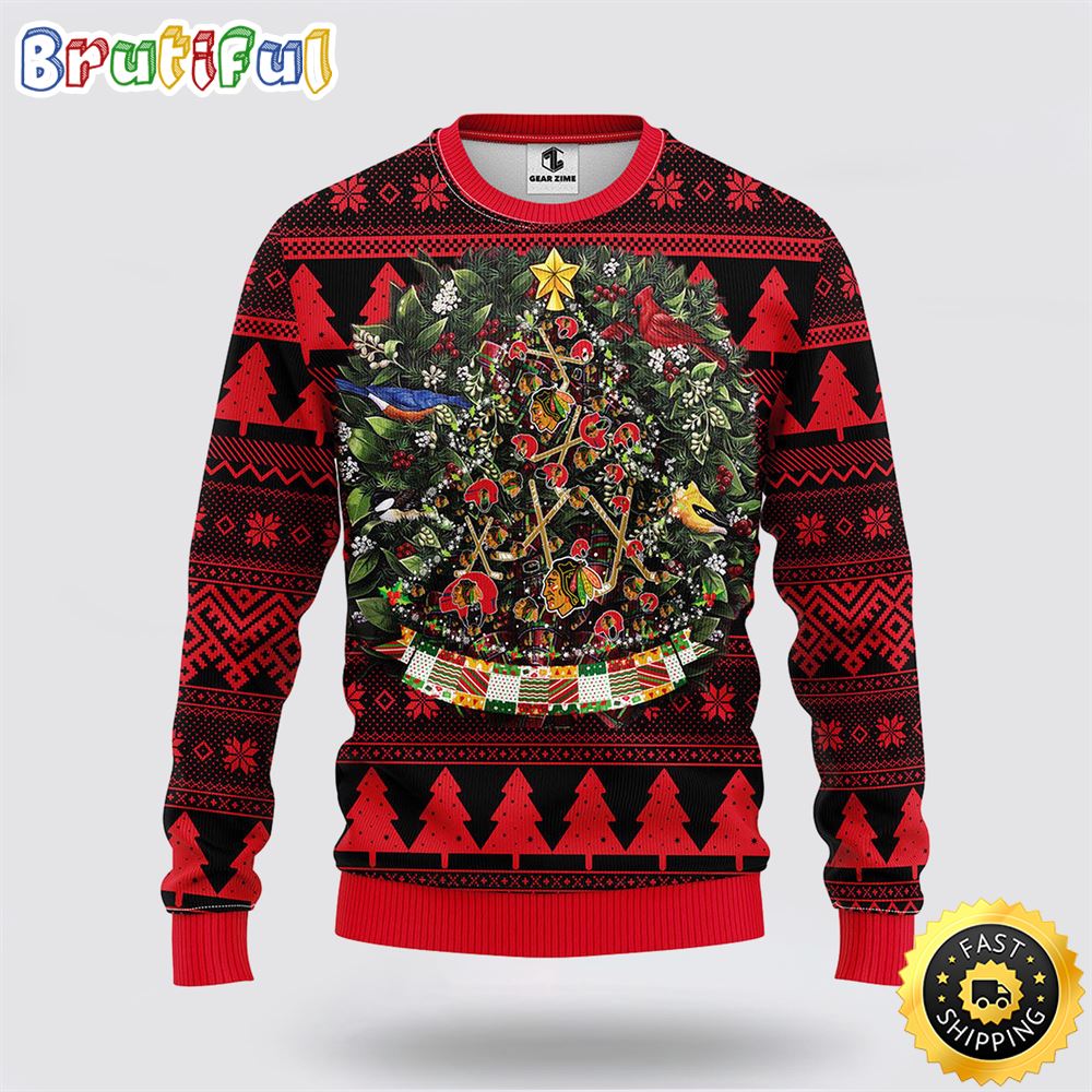NHL Chicago Blackhawks Ugly Sweater Tree Ball Ugly Christmas Sweater sytkpf.jpg