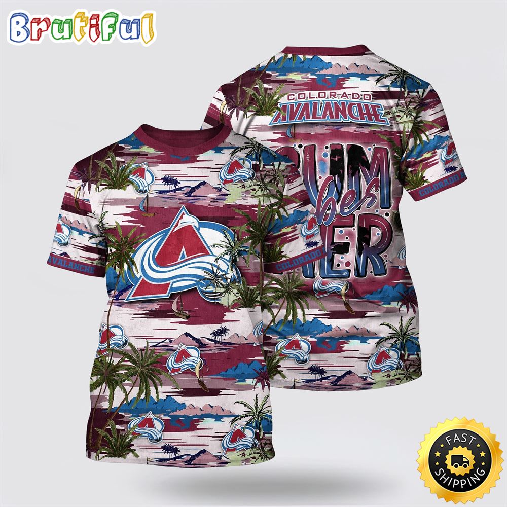 NHL Colorado Avalanche All Over Print T Shirt Tropical Desert Island Motif Summer T Shirt 1 lk6za3.jpg