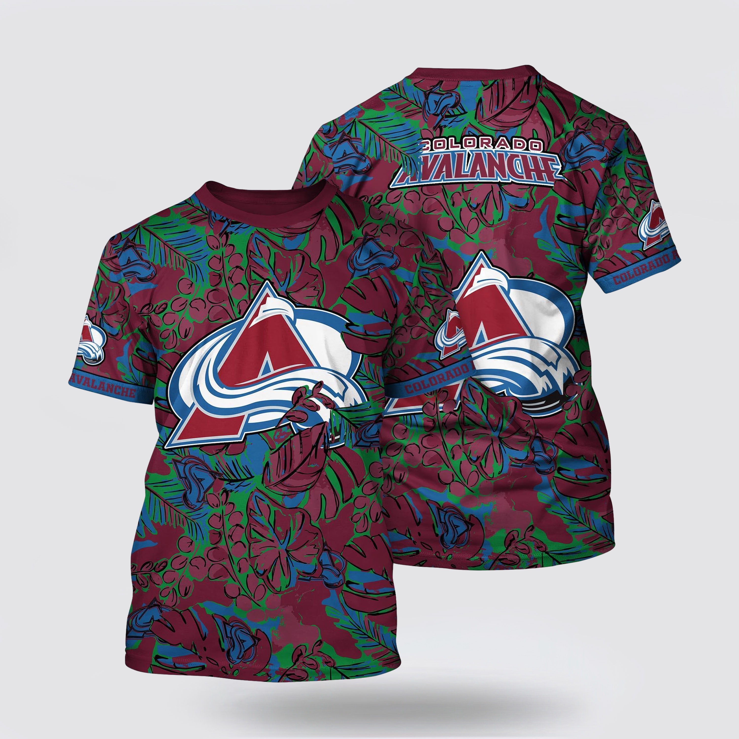 NHL Colorado Avalanche All Over Print T Shirt Tropical Leaf Pattern Summer T Shirt 1 eoeqgn.jpg