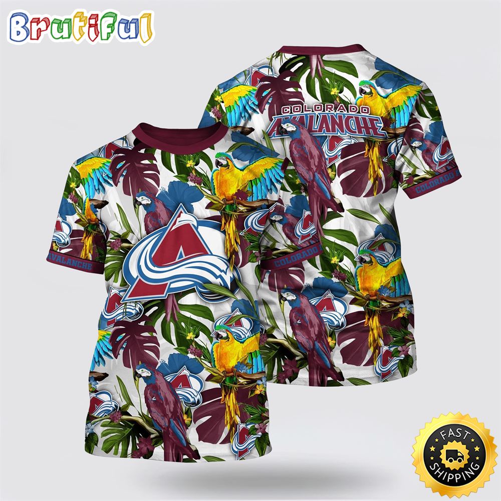 NHL Colorado Avalanche All Over Print T Shirt Tropical Parrot Pattern Summer T Shirt 1 bkpbbr.jpg