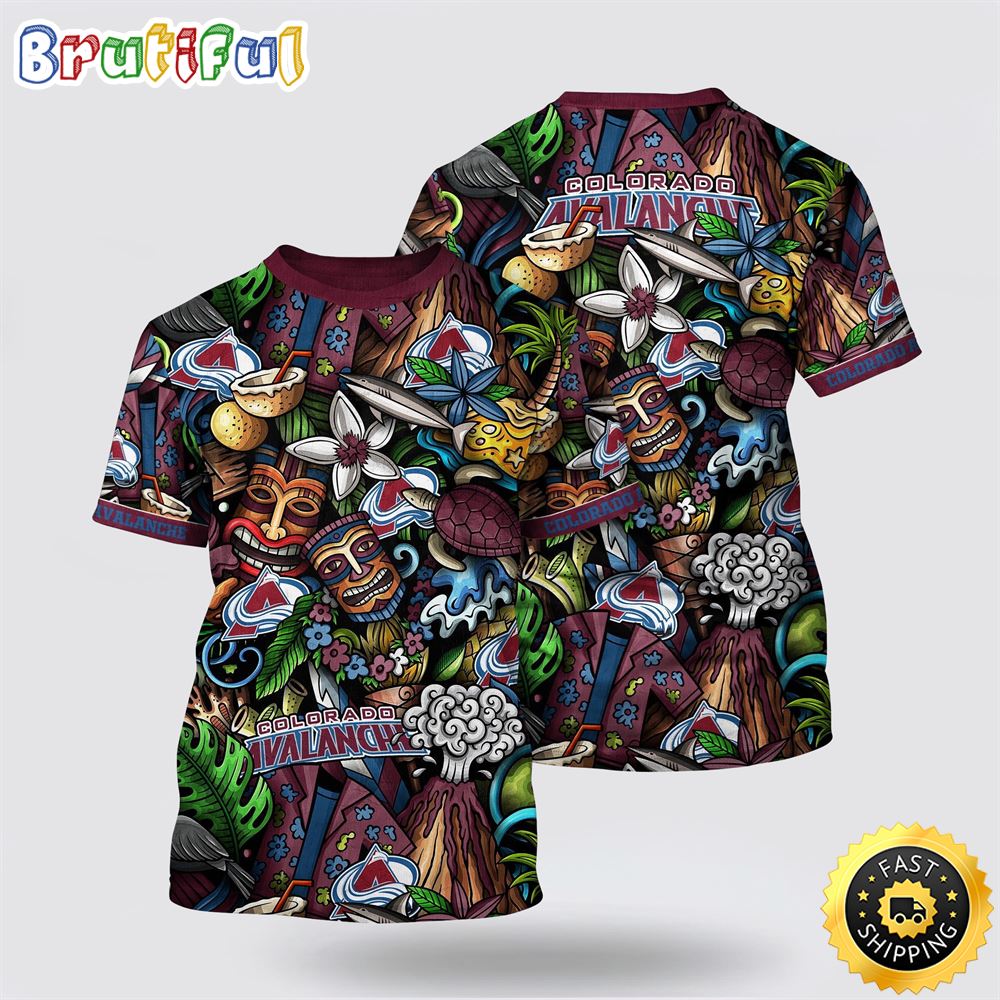 NHL Colorado Avalanche All Over Print T Shirt Tropical Tiki Pattern Summer T Shirt 1 mtsnl6.jpg
