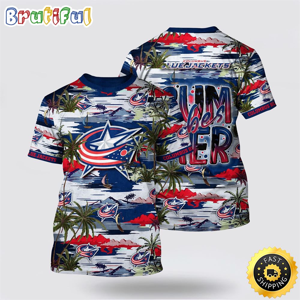 NHL Columbus Blue Jackets All Over Print T Shirt Tropical Desert Island Motif Summer T Shirt 1 yobp93.jpg
