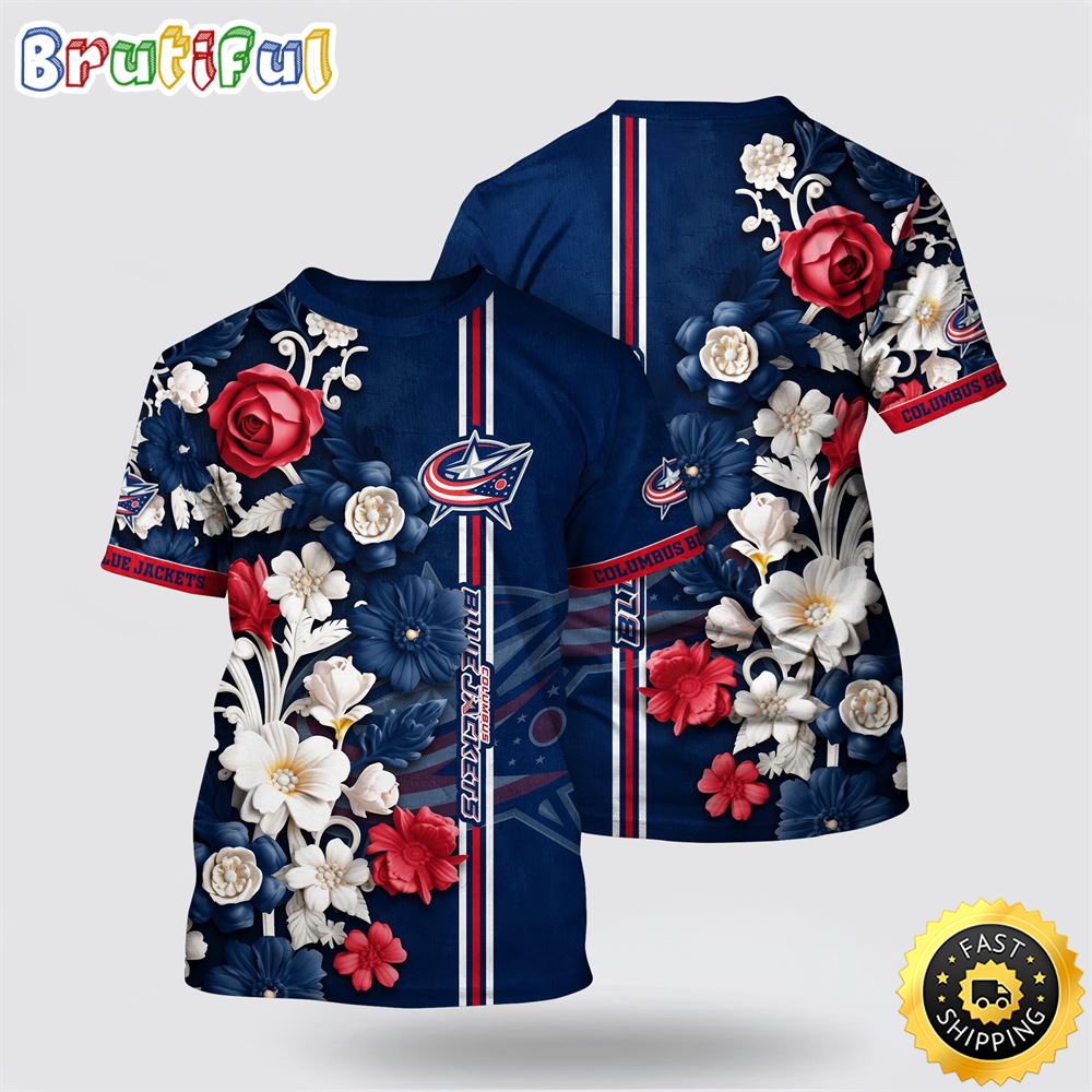 NHL Columbus Blue Jackets All Over Print T Shirt Tropical Hepatica Floral Pattern Summer T Shirt 1 bsffj3.jpg