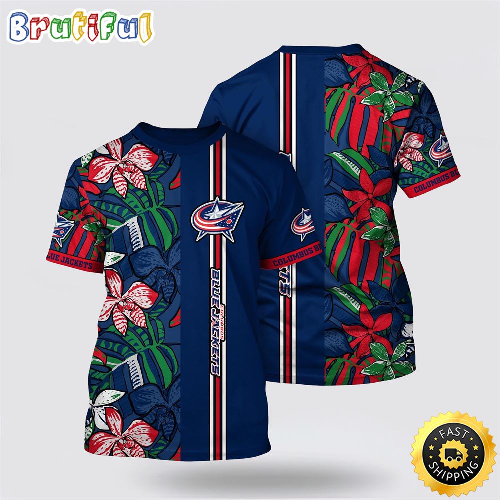 NHL Columbus Blue Jackets All Over Print T Shirt Tropical Tropical Forest Floral Pattern Summer T Shirt 1 umbdgz.jpg