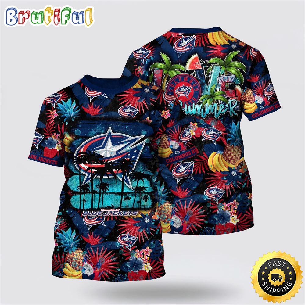NHL Columbus Blue Jackets All Over Print T Shirt With Tropical Fruits Summer T Shirt 1 j2qnoa.jpg