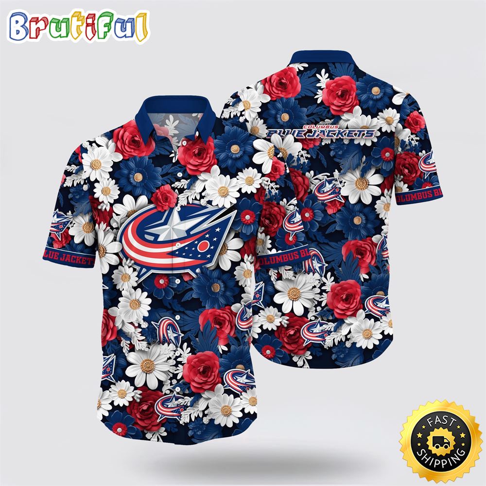 NHL Columbus Blue Jackets Hawaiian Shirt Tropical Begonia Flower Pattern Summer Hawaiian Shirt 1 zpxs0j.jpg