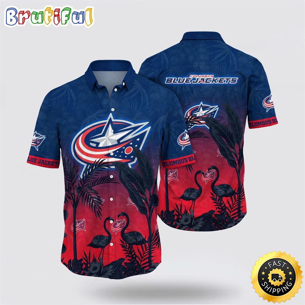 NHL Columbus Blue Jackets Hawaiian Shirt Tropical Flamingo Pattern Summer Hawaiian Shirt 1 mfian6.jpg