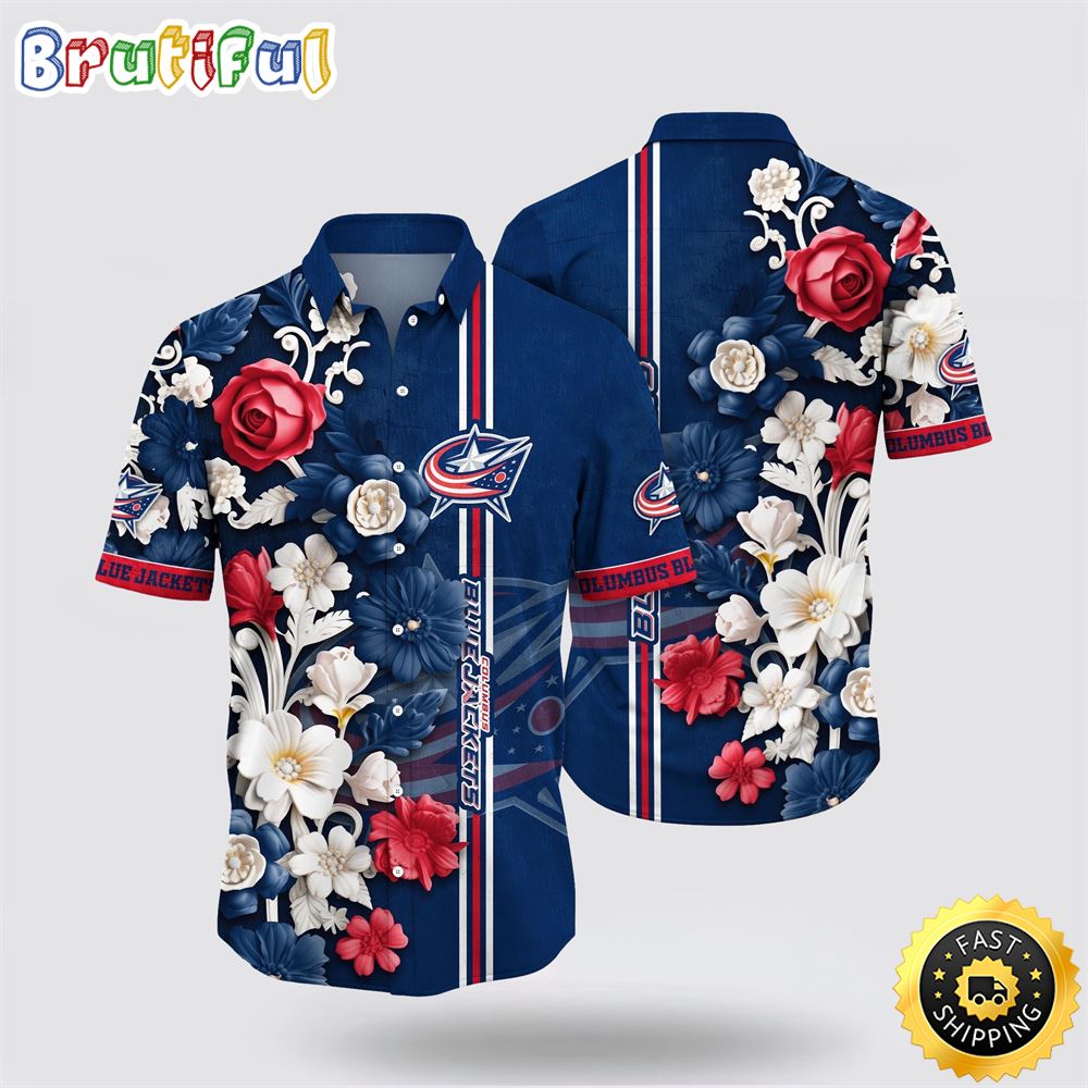 NHL Columbus Blue Jackets Hawaiian Shirt Tropical Hepatica Floral Pattern Summer Hawaiian Shirt 1 n2sdoa.jpg