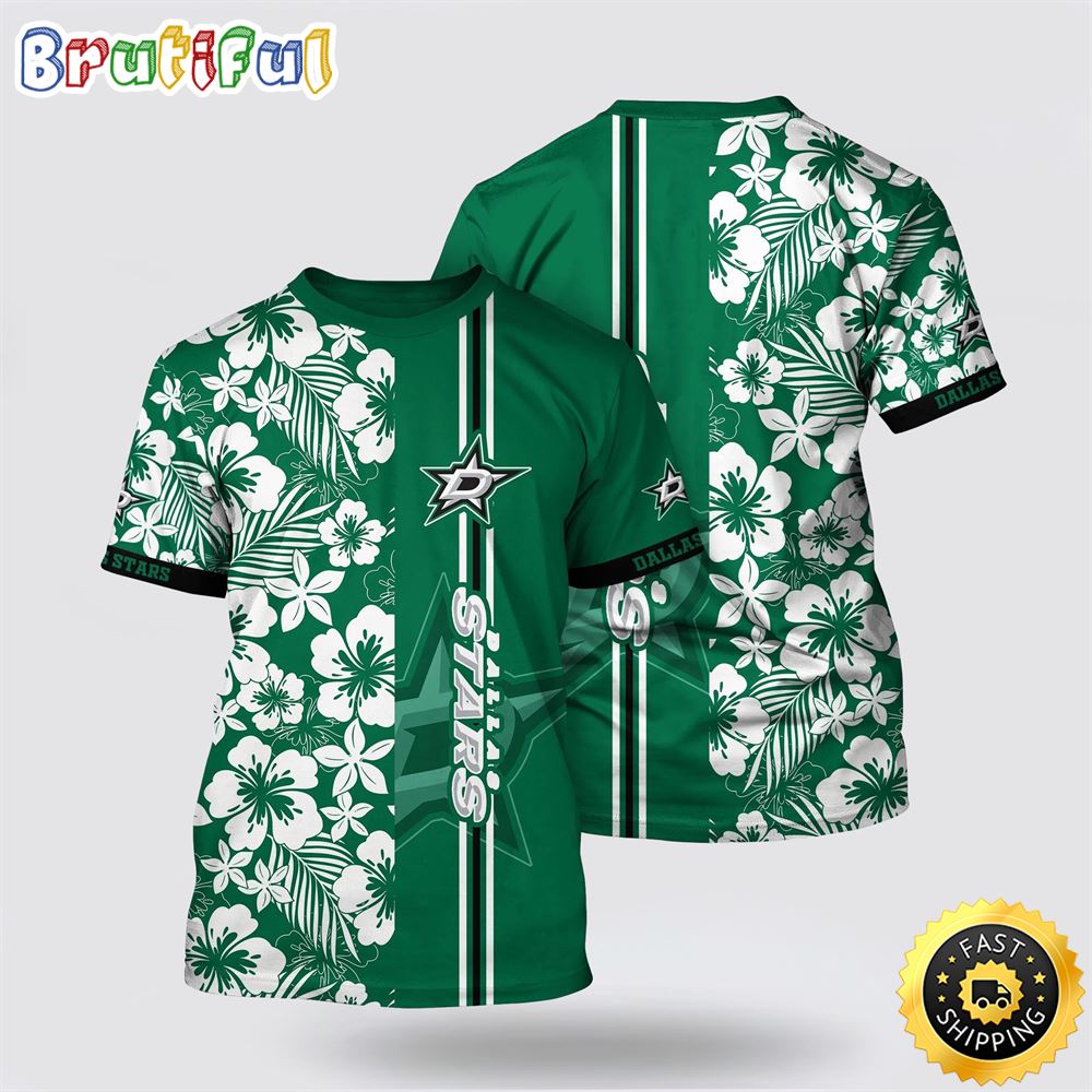 NHL Dallas Stars All Over Print T Shirt Tropical Apricot Blossom Pattern Summer T Shirt 1 zrm326.jpg