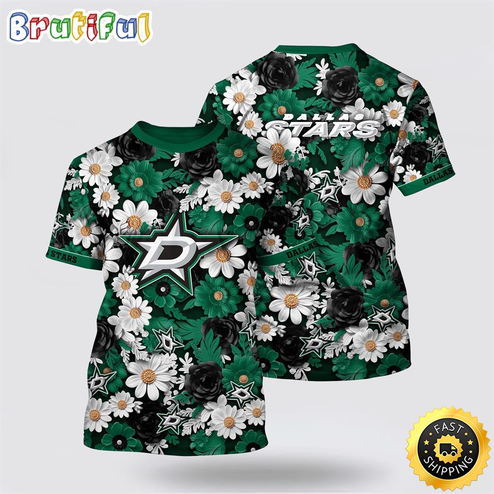 NHL Dallas Stars All Over Print T Shirt Tropical Begonia Flower Pattern Summer T Shirt 1 nveepl.jpg