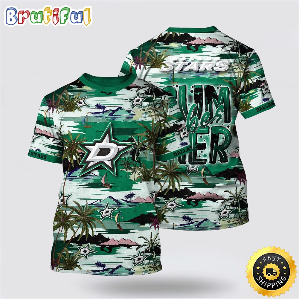 NHL Dallas Stars All Over Print T Shirt Tropical Desert Island Motif Summer T Shirt 1 niuu45.jpg