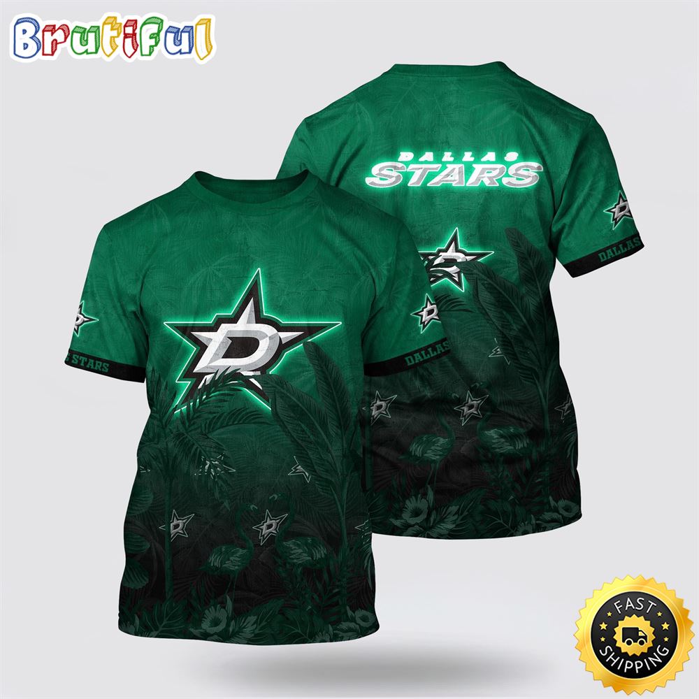 NHL Dallas Stars All Over Print T Shirt Tropical Flamingo Pattern Summer T Shirt 1 xjszfo.jpg