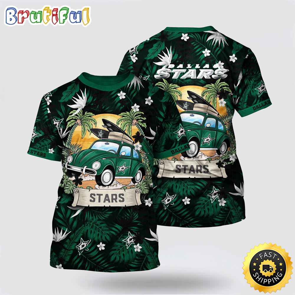 NHL Dallas Stars All Over Print T Shirt Tropical Forest Motif Car Traveling Summer T Shirt 1 jrfvsb.jpg