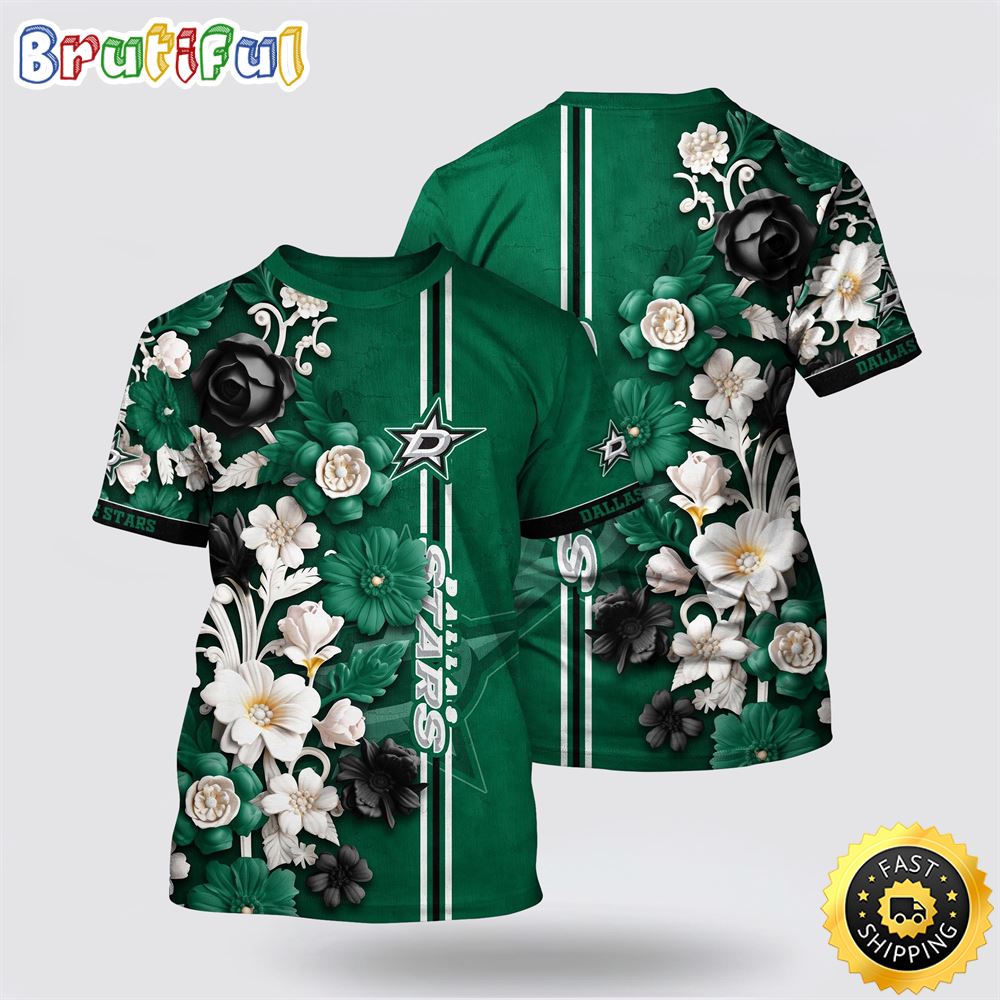 NHL Dallas Stars All Over Print T Shirt Tropical Hepatica Floral Pattern Summer T Shirt 1 o320xi.jpg