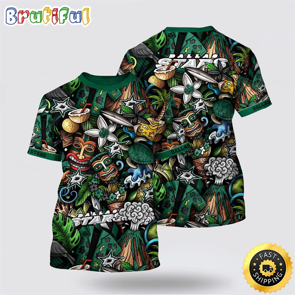 NHL Dallas Stars All Over Print T Shirt Tropical Tiki Pattern Summer T Shirt 1 jgdfwf.jpg