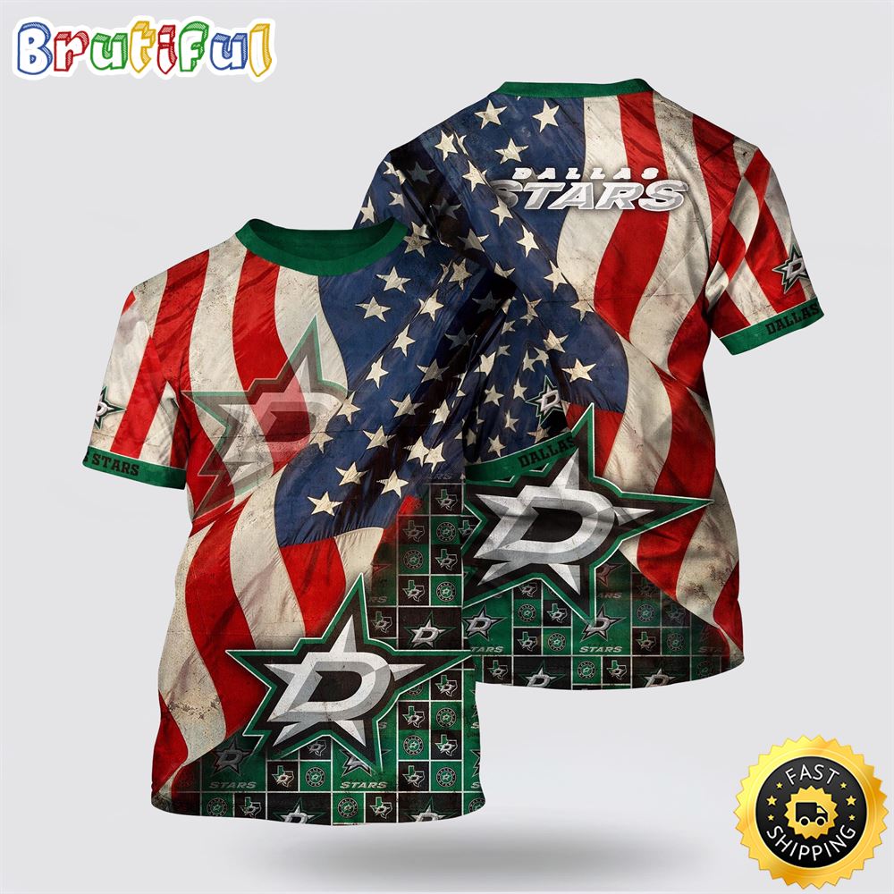 NHL Dallas Stars All Over Print T Shirt With American Flag Pattern Summer T Shirt 1 xcraug.jpg