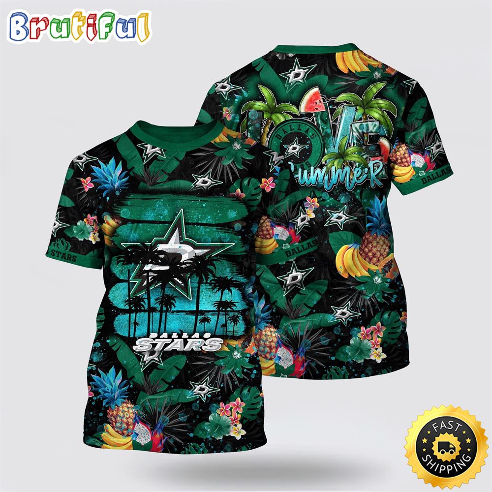 NHL Dallas Stars All Over Print T Shirt With Tropical Fruits Summer T Shirt 1 yeajyw.jpg