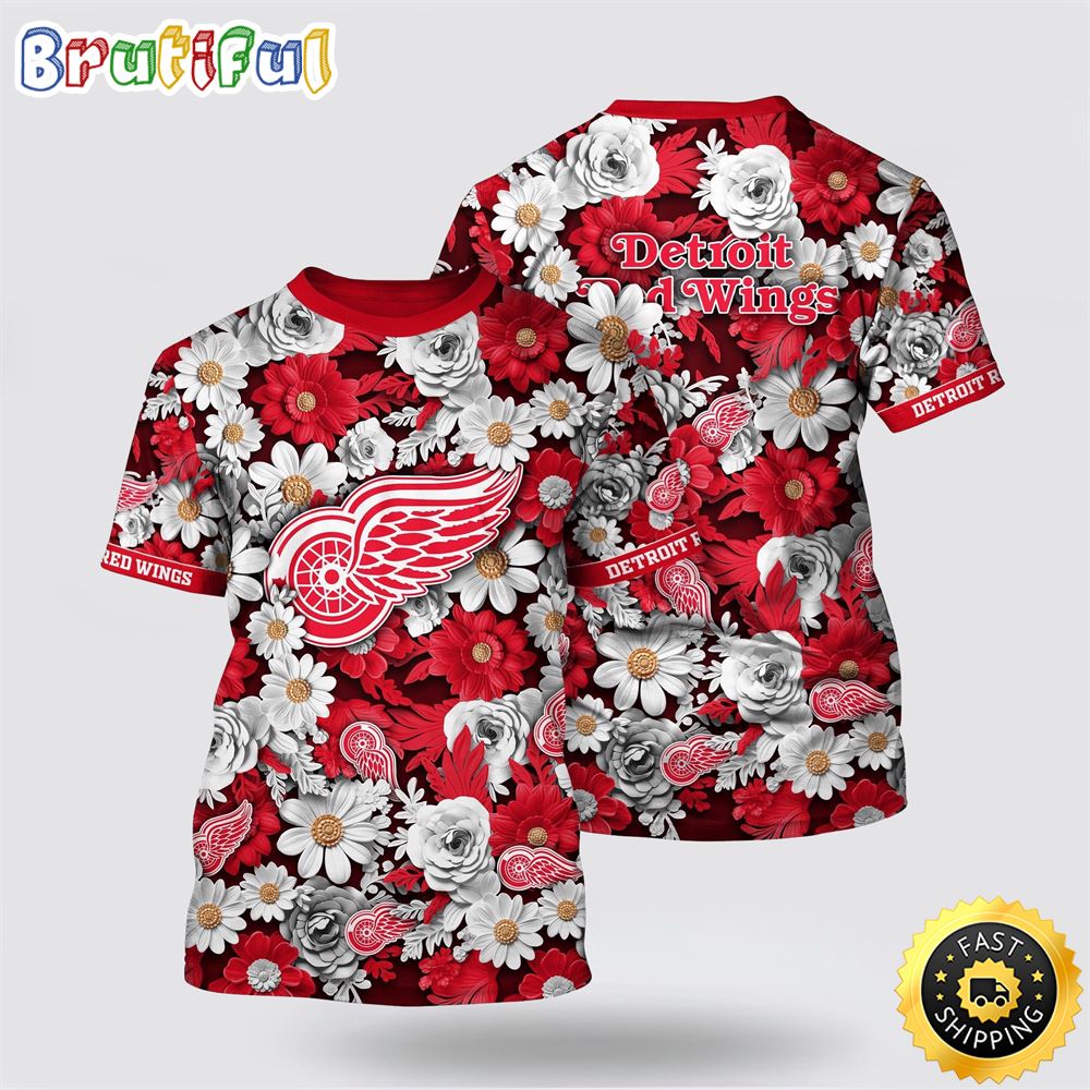 NHL Detroit Red Wings All Over Print T Shirt Tropical Begonia Flower Pattern Summer T Shirt 1 s7g1xf.jpg