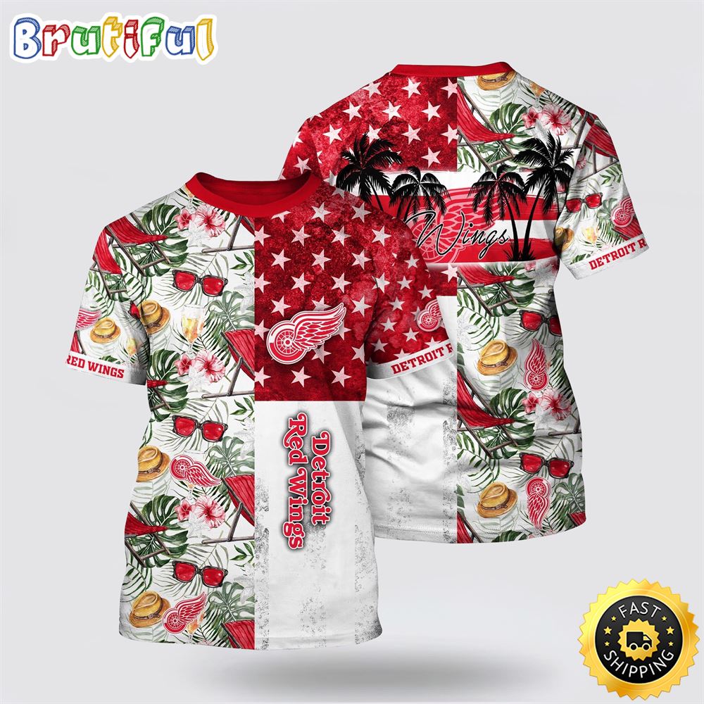 NHL Detroit Red Wings All Over Print T Shirt Tropical Hat And Glasses Pattern Summer T Shirt 1 cjem03.jpg