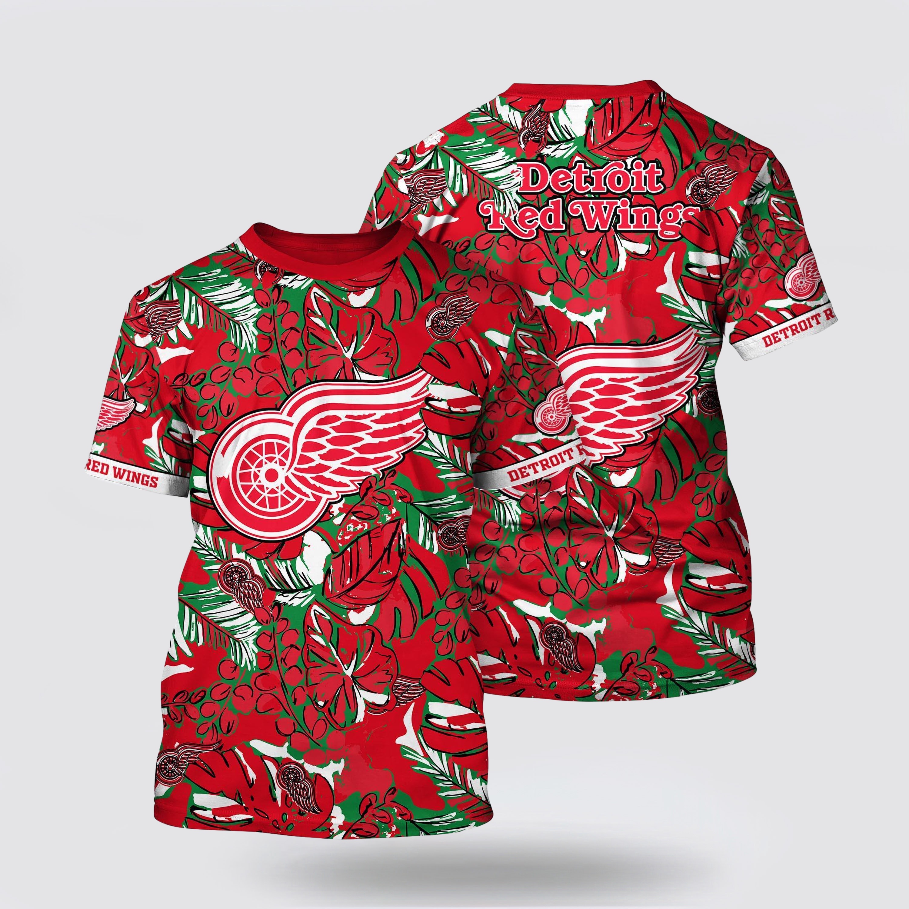 NHL Detroit Red Wings All Over Print T Shirt Tropical Leaf Pattern Summer T Shirt 1 iuvylf.jpg