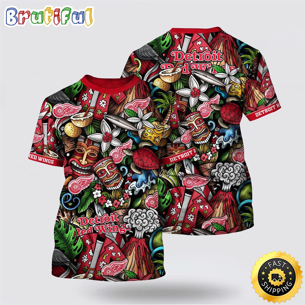 NHL Detroit Red Wings All Over Print T Shirt Tropical Tiki Pattern Summer T Shirt 1 uc21sv.jpg