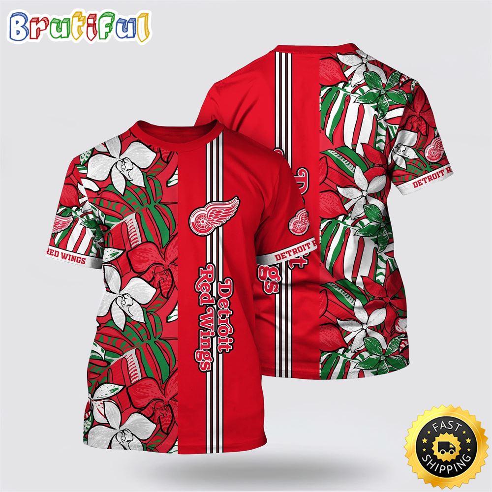 NHL Detroit Red Wings All Over Print T Shirt Tropical Tropical Forest Floral Pattern Summer T Shirt 1 j5iarr.jpg