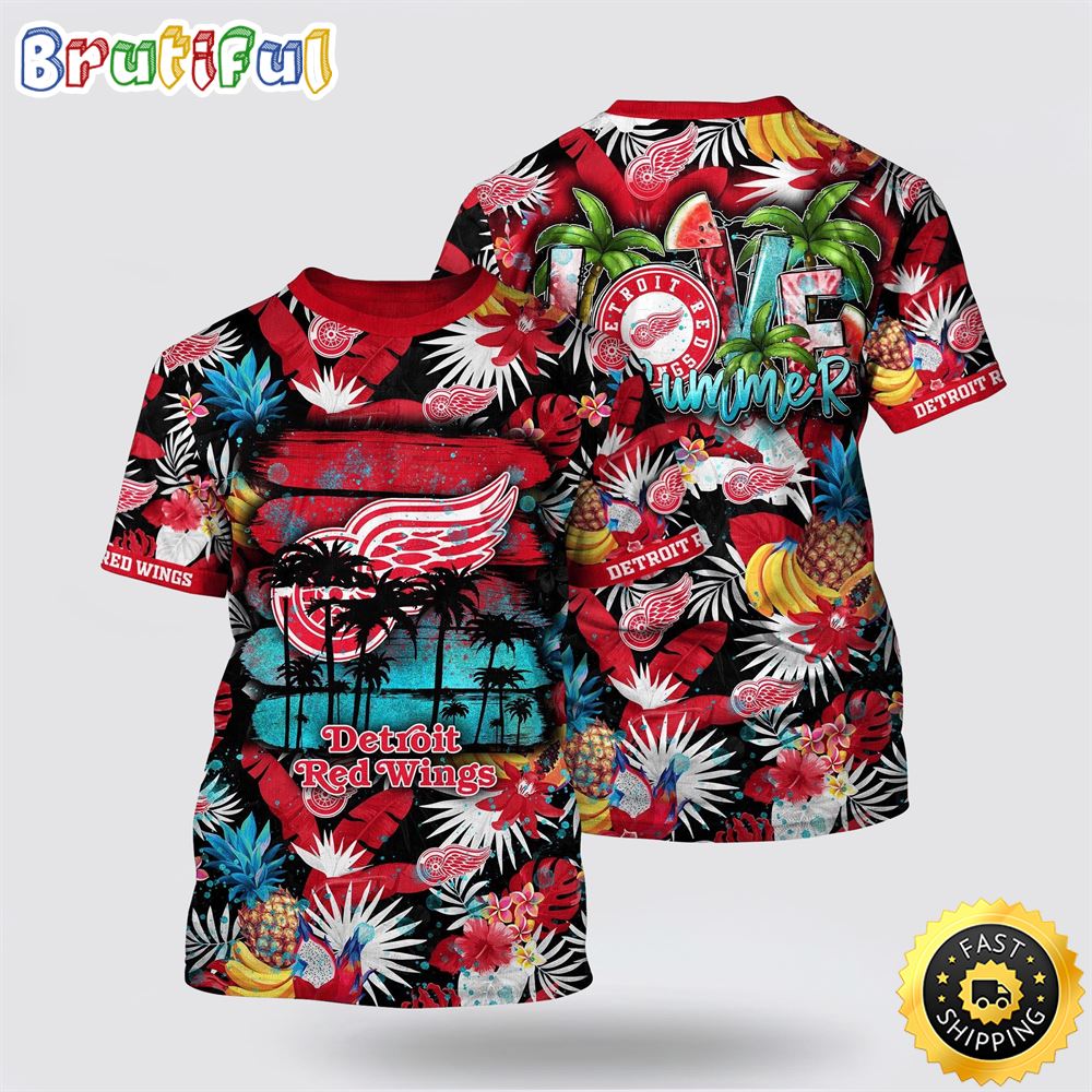 NHL Detroit Red Wings All Over Print T Shirt With Tropical Fruits Summer T Shirt 1 a2mih8.jpg