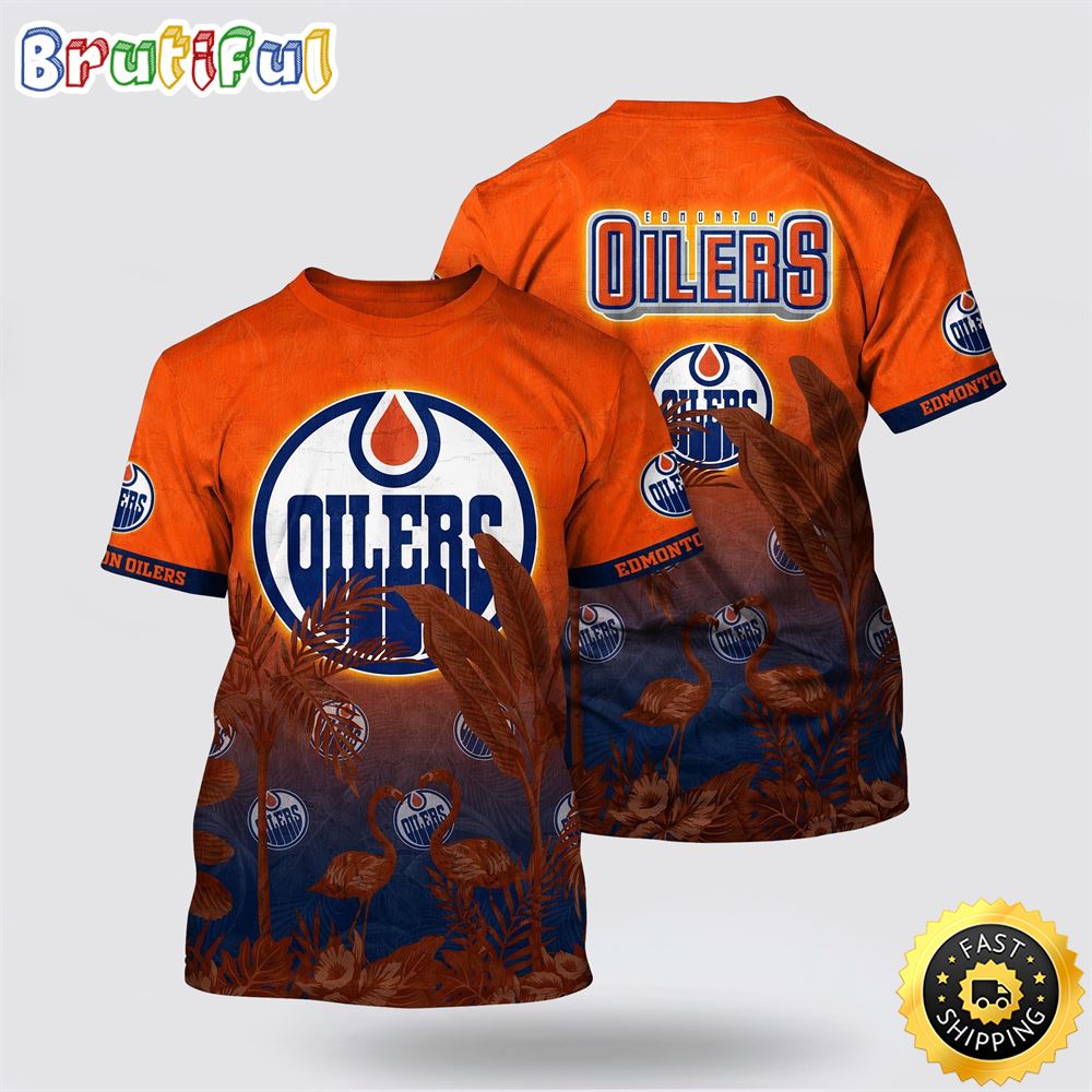 NHL Edmonton Oilers All Over Print T Shirt Tropical Flamingo Pattern Summer T Shirt 1 ennqa0.jpg