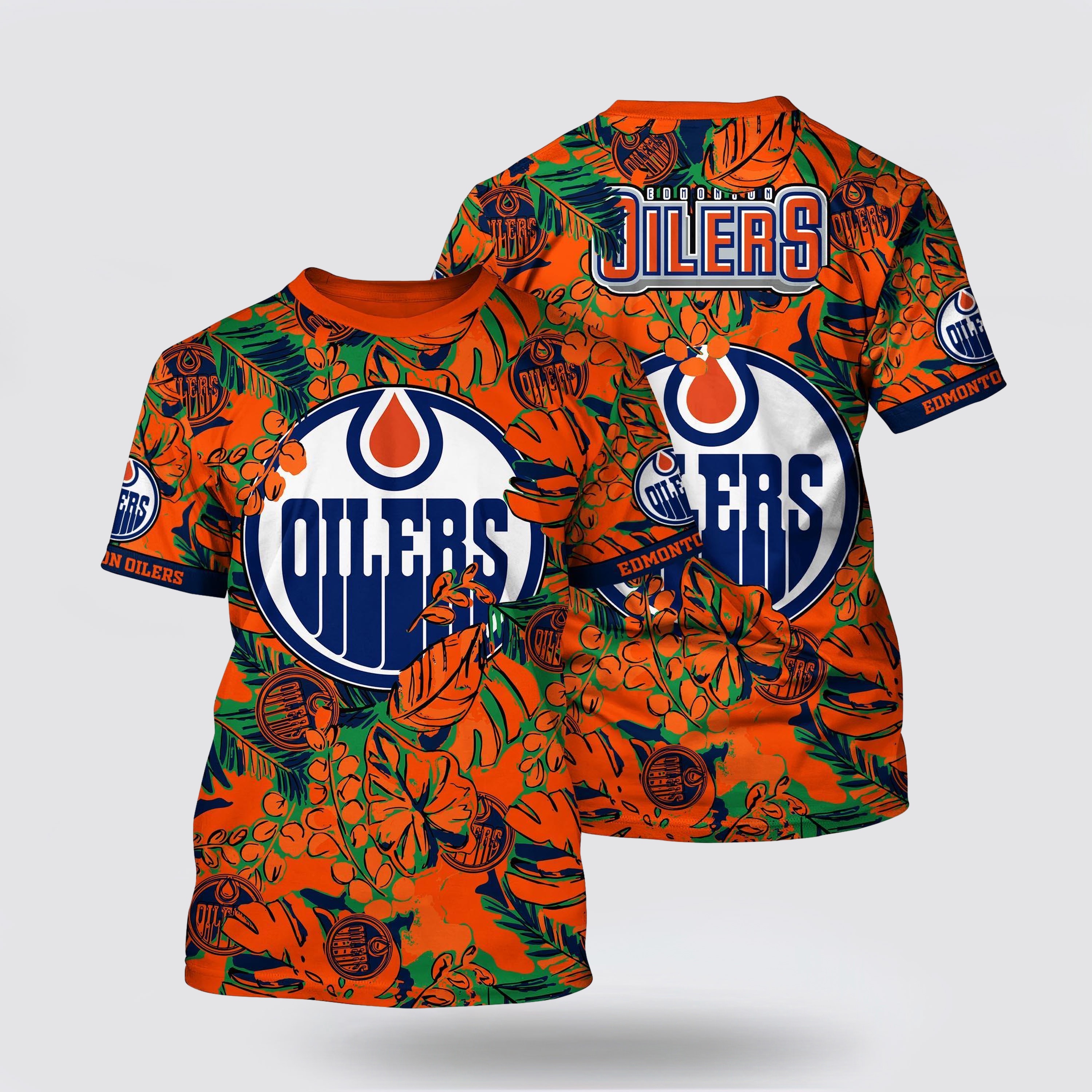 NHL Edmonton Oilers All Over Print T Shirt Tropical Leaf Pattern Summer T Shirt 1 mzuzri.jpg