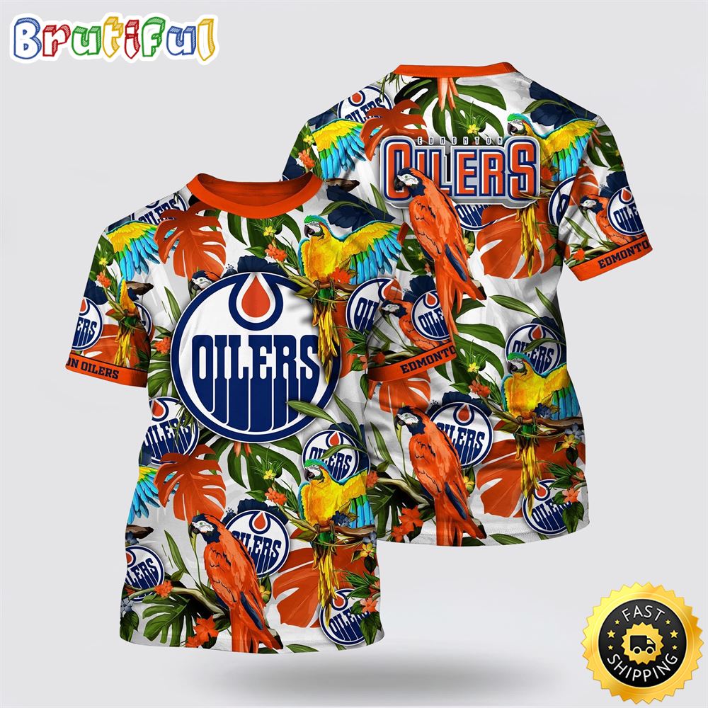 NHL Edmonton Oilers All Over Print T Shirt Tropical Parrot Pattern Summer T Shirt 1 koptlr.jpg